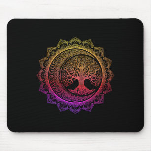 Tree Of Life Cresent Moon Phases Floral Mandala Yo Mouse Pad
