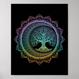 Tree Of Life Cresent Moon Phases Floral Mandala Yo Poster