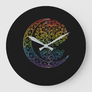 Tree of Life Cresent Moon Phases Mandala Yoga Gift Large Clock