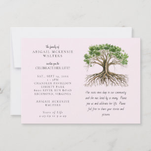 Tree of Life Deep Roots Pink Celebration of LIfe Invitation