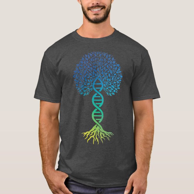 Tree Of Life DNA Science Genetics Earth Day Blue T-Shirt (Front)