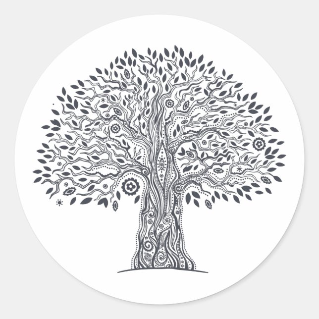 Tree Of Life Doodle Classic Round Sticker (Front)