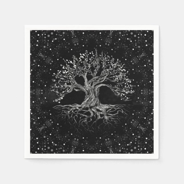 Tree of Life Drawing Black and White Napkin (Front)