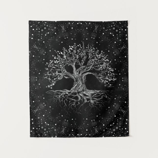 Tree of Life Drawing Black and White Tapestry (Front)