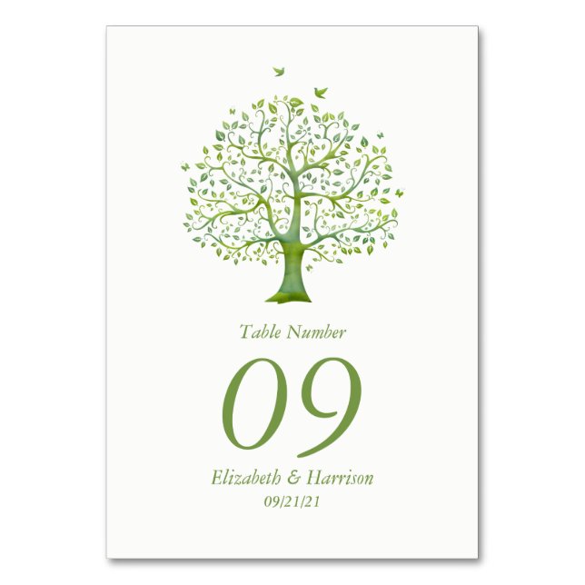 Tree of Life, Elegant Wedding Table Number (Front)