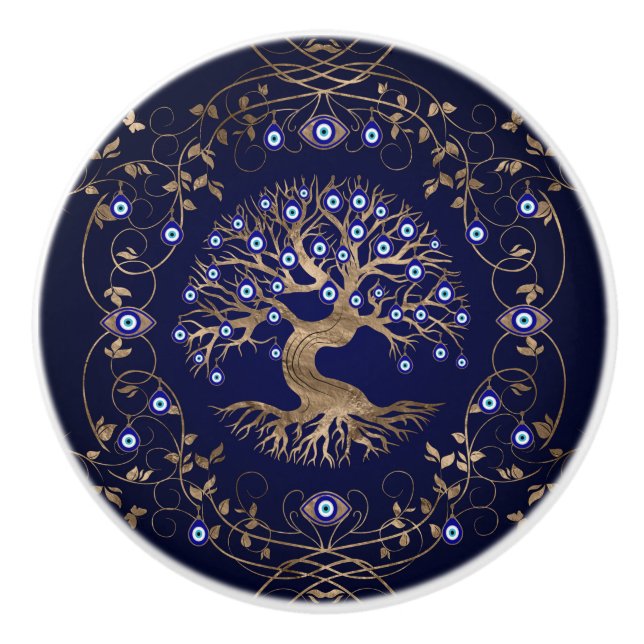 Tree of Life Evil Eye Ornament Ceramic Knob (Front)