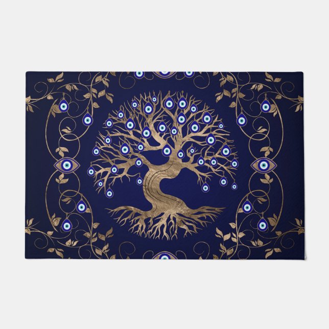 Tree of Life Evil Eye Ornament Doormat (Front)