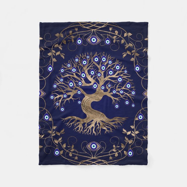 Tree of Life Evil Eye Ornament Fleece Blanket (Front)
