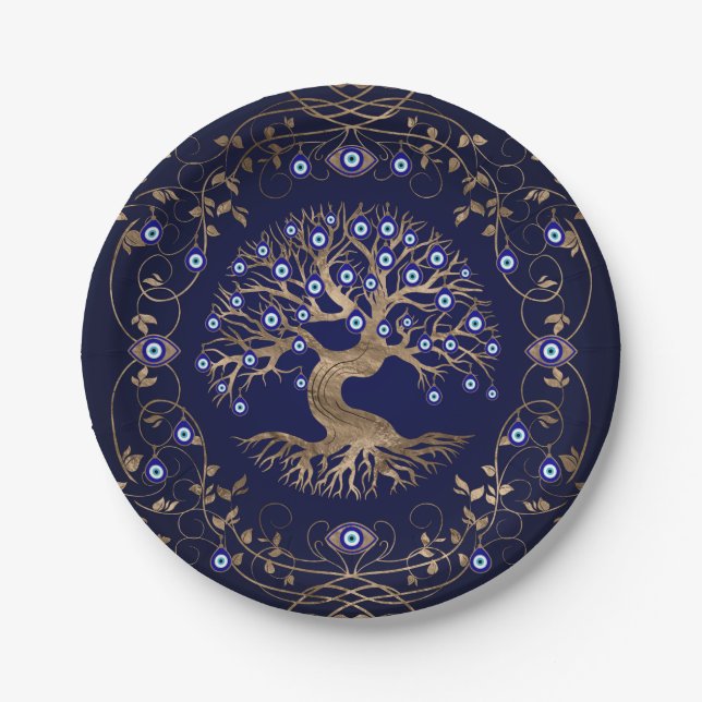 Tree of Life Evil Eye Ornament Paper Plate (Front)