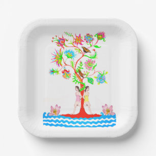 Tree of life. Flora and fauna Paper Plate