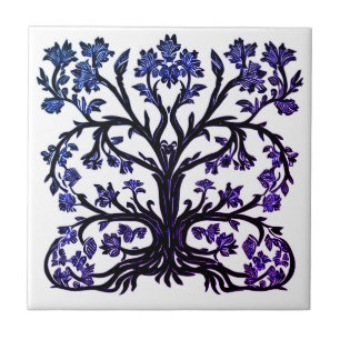 Tree of Life Floral #2 Cobalt Blue and White   Ceramic Tile