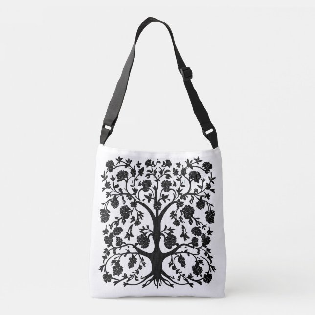 Tree of Life Floral #5 Black and White  Crossbody Bag (Back)