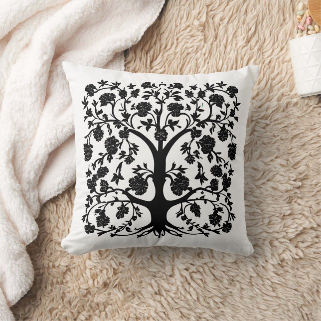 Tree of Life Floral #5 Black and White  Cushion (Blanket)