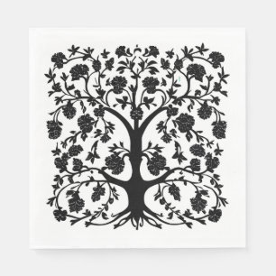 Tree of Life Floral #5 Black and White Napkin