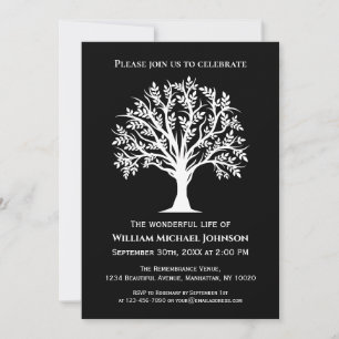 Tree Of Life Funeral Memorial Black And White Invitation