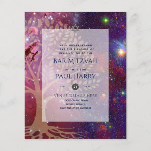 Tree of Life Galaxy Blue BAR MITZVAH Invitations Flyer
