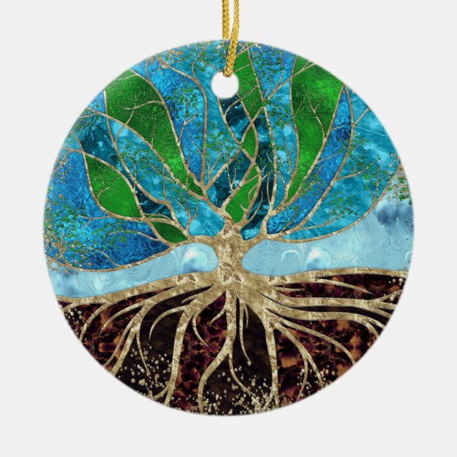 Tree of Life - Glass and Marble Ceramic Ornament (Front)