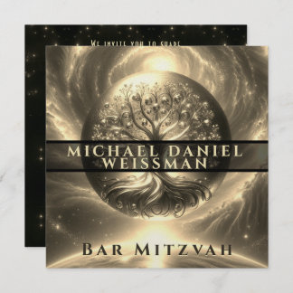 Tree of Life Gold and Black Bar Mitzvah Invitation