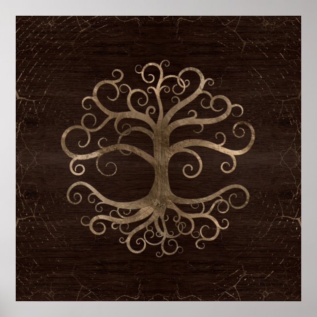 Tree of life Gold on Wooden Texture Poster (Front)