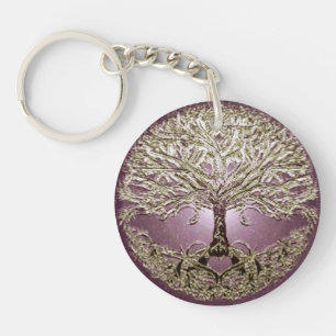 Tree of Life Golden Heart Key Ring