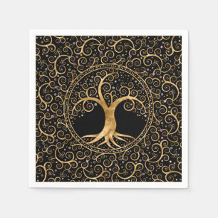 Tree of life Golden Spiral and Gemstones Napkin