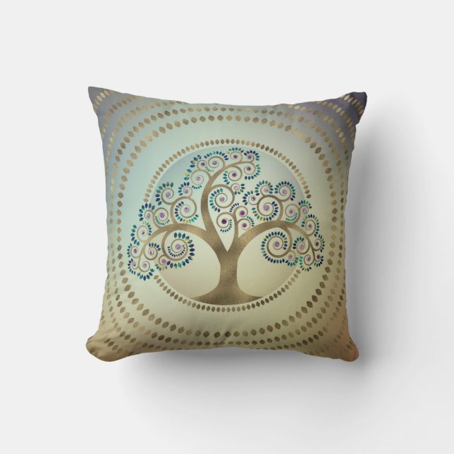 Tree of life Golden Spiral and Marble Cushion (Front)