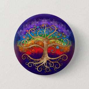 Tree of life Golden Swirl and Rainbow 6 Cm Round Badge