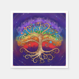 Tree of life Golden Swirl and Rainbow Napkin