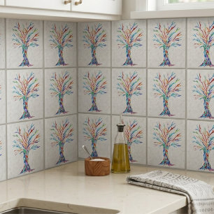 Tree of Life Grey Ceramic Tile