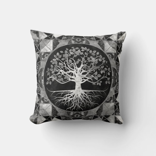 Tree of life - Grey scale Gemstone Cushion (Front)