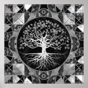 Tree of life - Grey scale Gemstone Poster