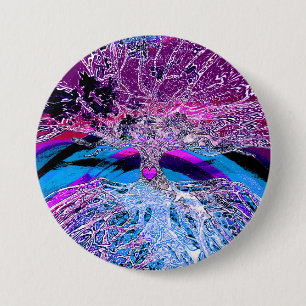 Tree of Life Hear in Purple and Blue w/ Rainbow 7.5 Cm Round Badge