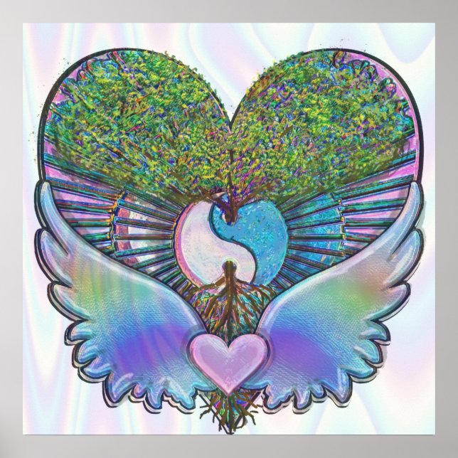 Tree of Life, Heart, Angel Wings, Yin Yang Poster (Front)