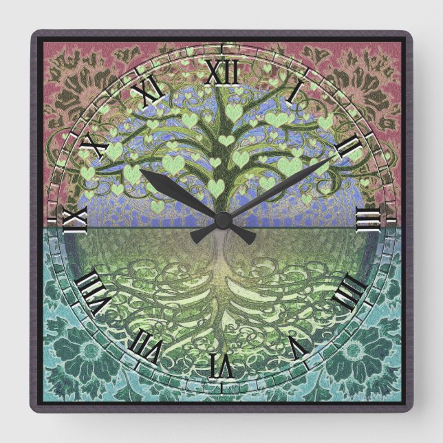 Tree of Life Heart by Amelia Carrie Square Wall Clock (Front)