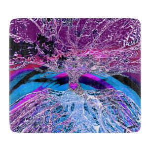 Tree of Life Heart in Purple and Blue Cutting Board