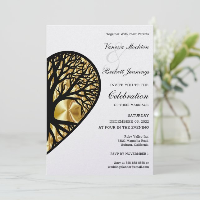 Tree of Life Heart Wedding Invitation (Standing Front)
