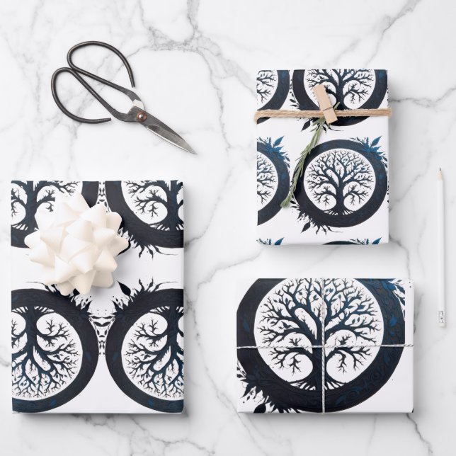 Tree of Life in Blue Wrapping Paper Sheet (Front)