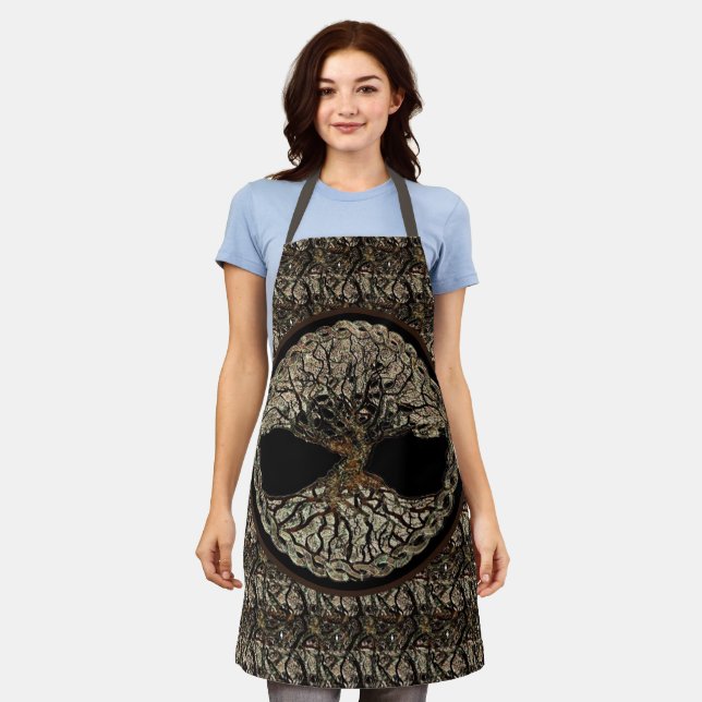 Tree of Life in Brown All-Over Print Apron (Worn)