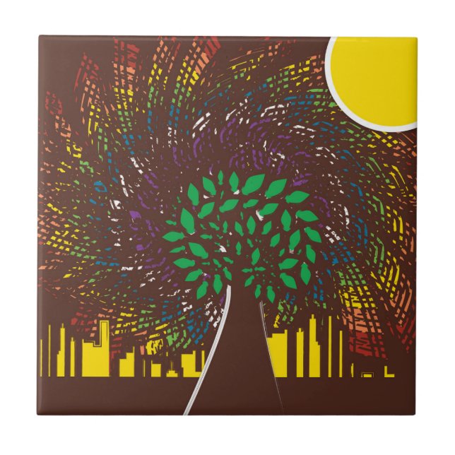 Tree of life in colours ceramic tile (Front)