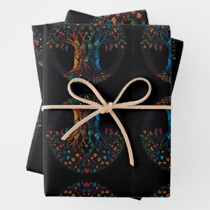 Tree of Life in full Stained Glass Mosaic Color Wrapping Paper Sheet