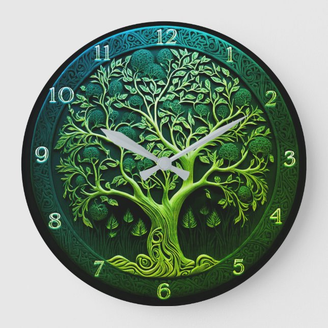 Tree of Life in Green Large Clock (Front)