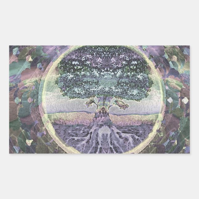 Tree of Life in Rainbow Metal Colours Rectangular Sticker (Front)