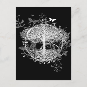 Tree of Life in White with Butterflies Postcard