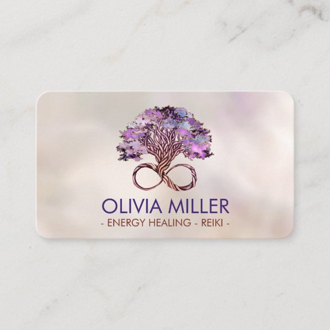 Tree of Life - Infinity - Amethyst and Fluorite Business Card (Front)