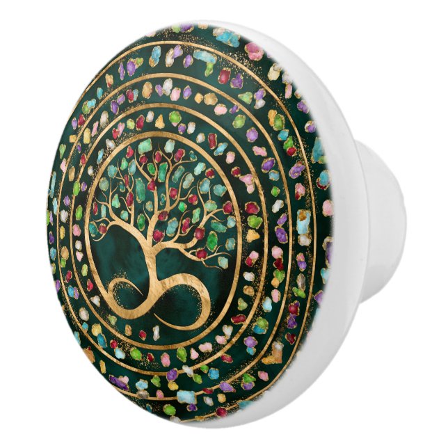 Tree of Life - Infinity Spiral - Colourful geodes Ceramic Knob (Right)