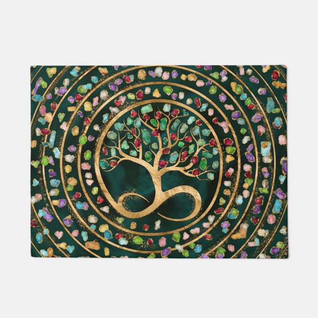 Tree of Life - Infinity Spiral - Colourful geodes Doormat (Front)