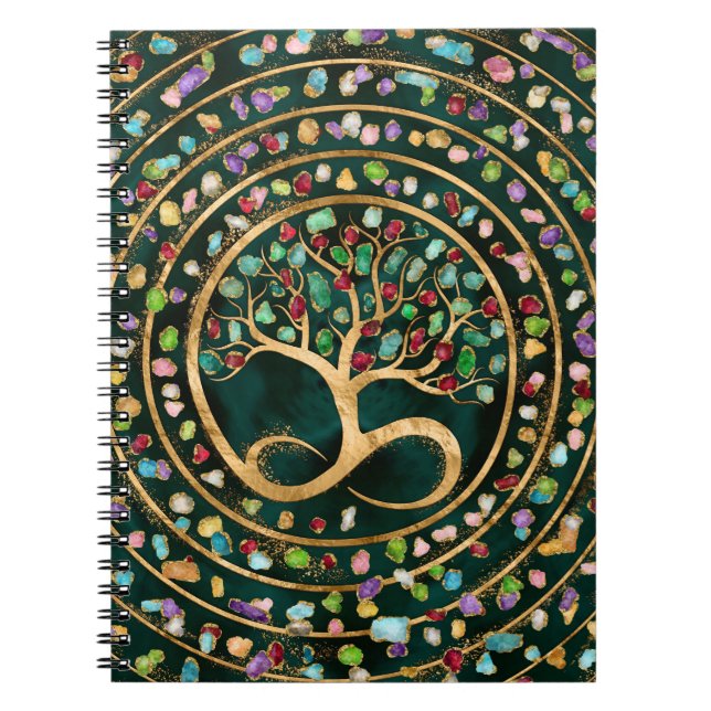 Tree of Life - Infinity Spiral - Colourful geodes Notebook (Front)