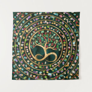 Tree of Life - Infinity Spiral - Colourful geodes Tapestry