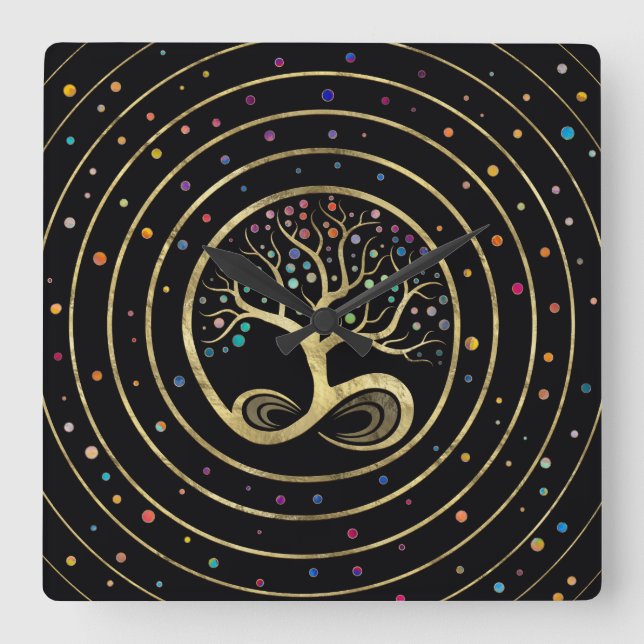 Tree of Life - Infinity Spiral Square Wall Clock (Front)