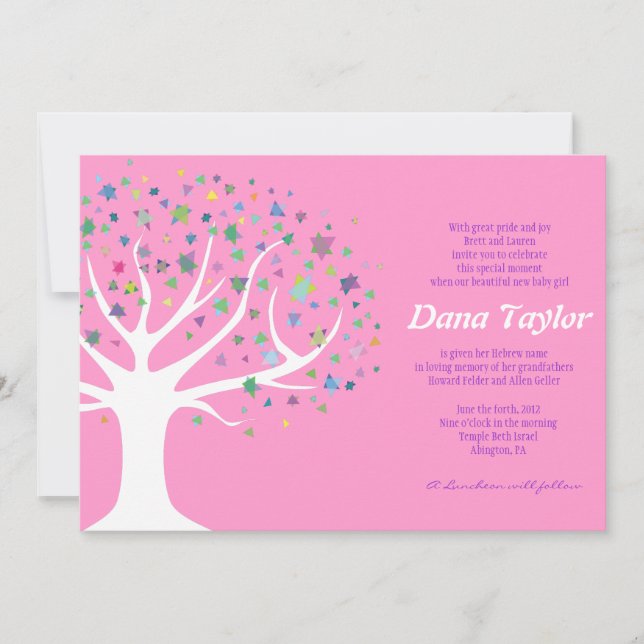 Tree of Life Jewish Baby Naming Invitation Hebrew (Front)